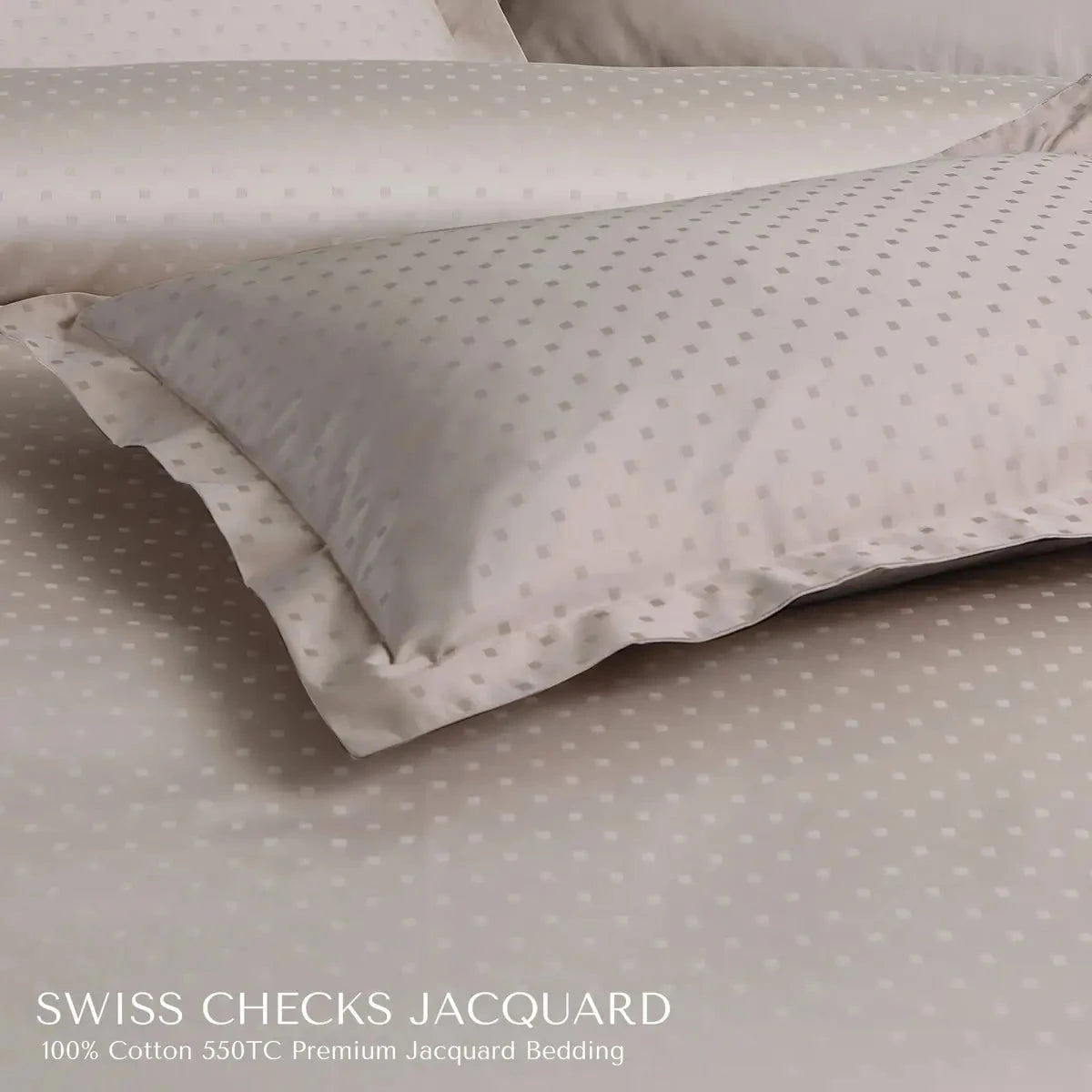 Swiss Checks Jacquard Beige King Size Bedsheet Set - Pallodstore