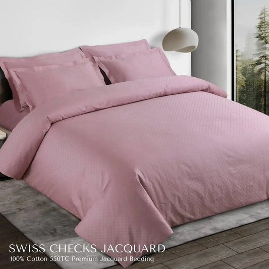 Swiss Checks Jacquard Blush Pink King Size Bedsheet Set - Pallodstore