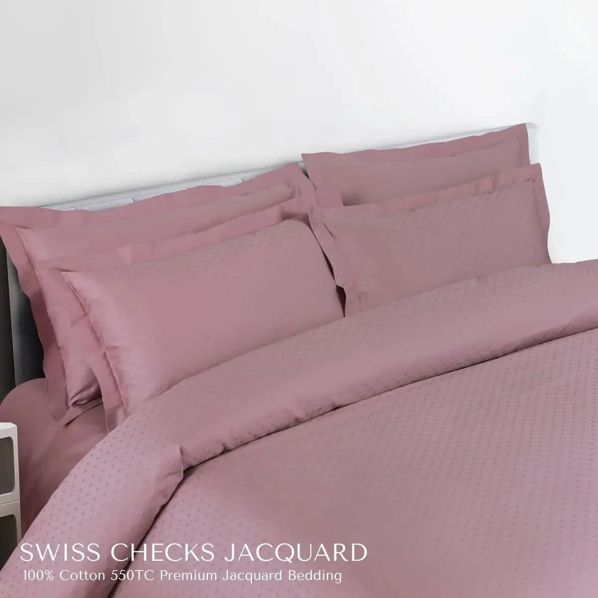 Swiss Checks Jacquard Blush Pink King Size Bedsheet Set - Pallodstore