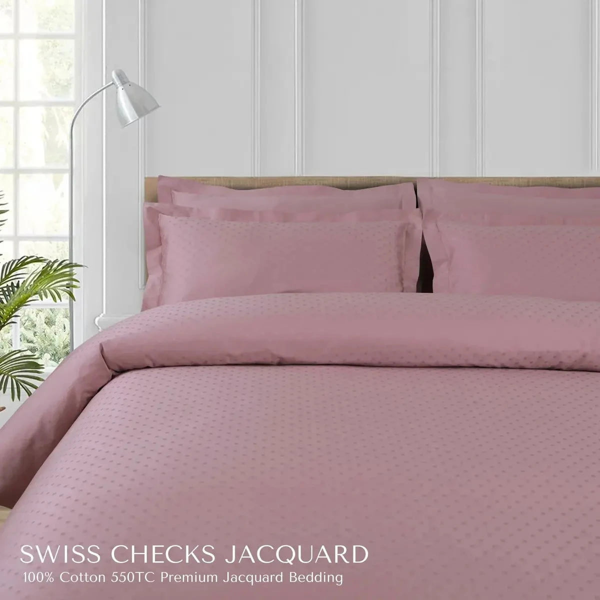 Swiss Checks Jacquard Blush Pink King Size Bedsheet Set - Pallodstore