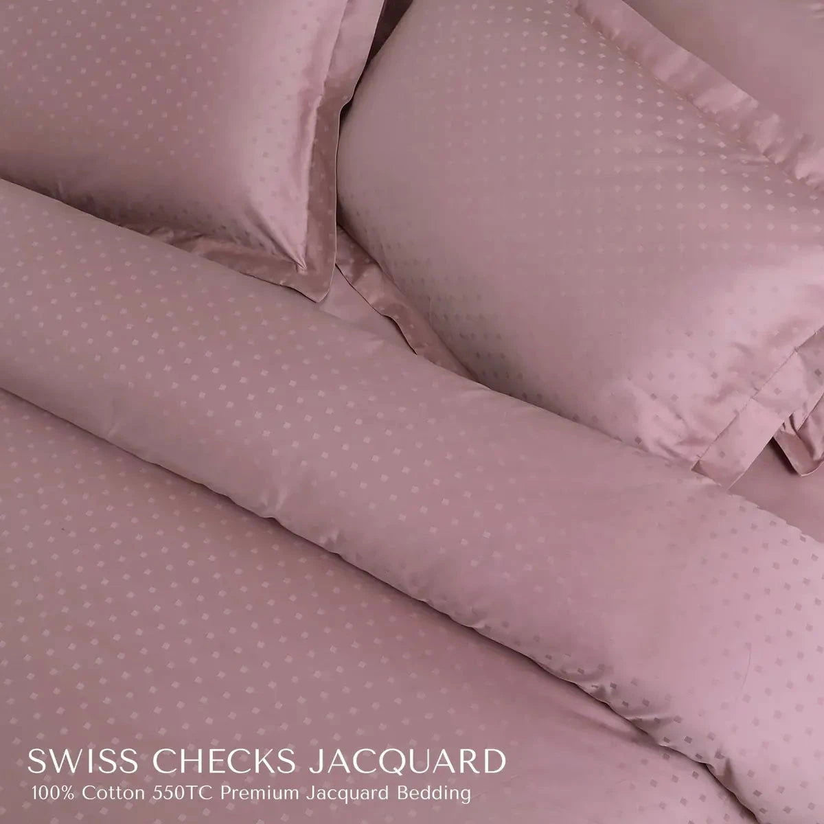 Swiss Checks Jacquard Blush Pink King Size Bedsheet Set - Pallodstore