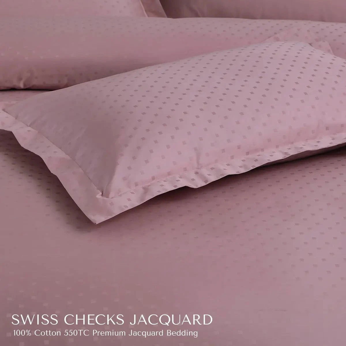 Swiss Checks Jacquard Blush Pink King Size Bedsheet Set - Pallodstore