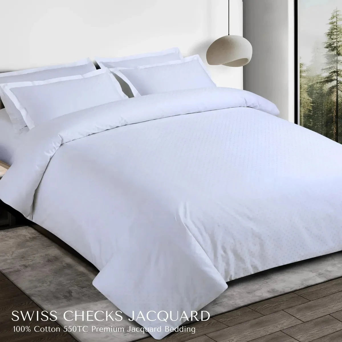 Swiss Checks Jacquard Brilliant White King Size Bedsheet Set - Pallodstore