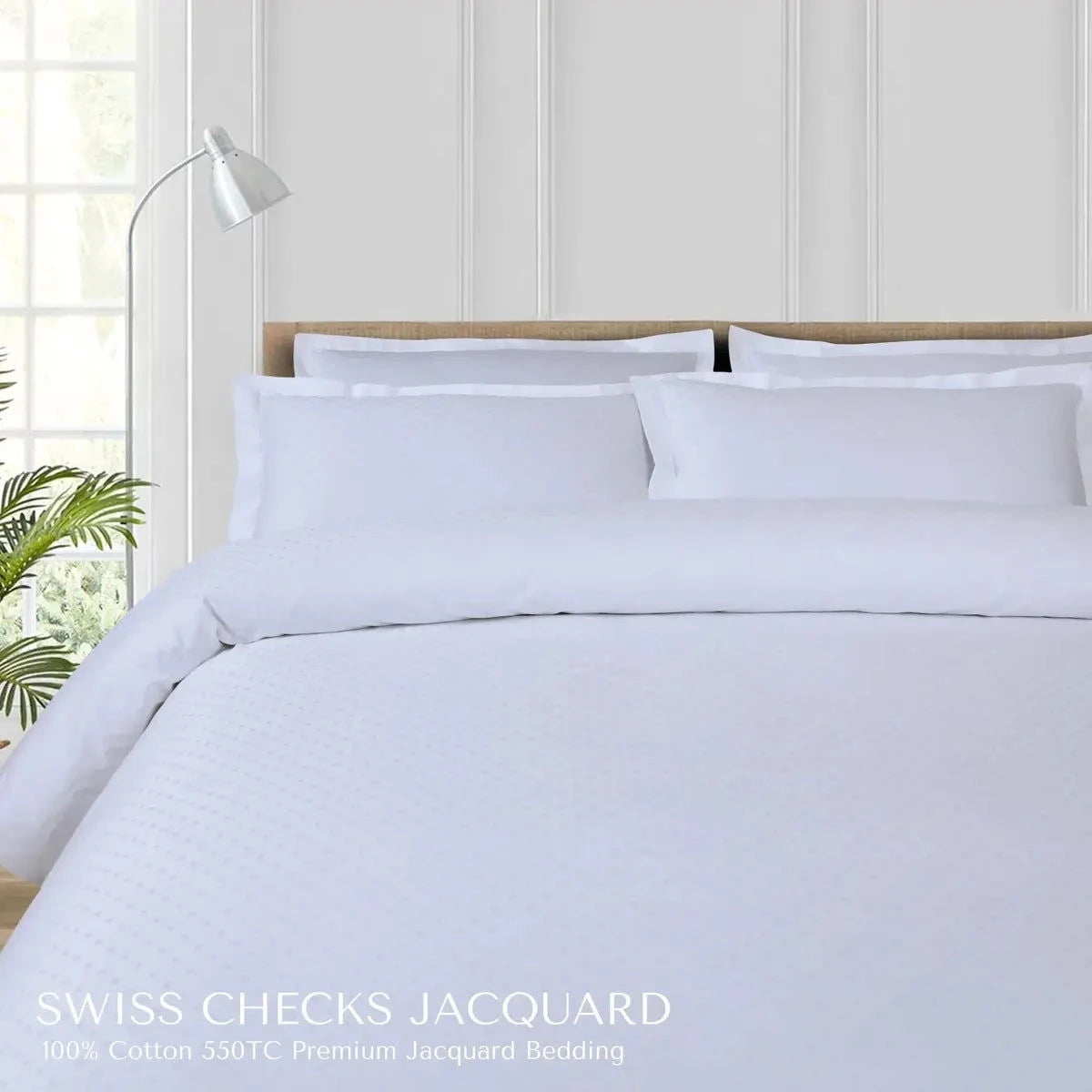 Swiss Checks Jacquard Brilliant White King Size Bedsheet Set - Pallodstore
