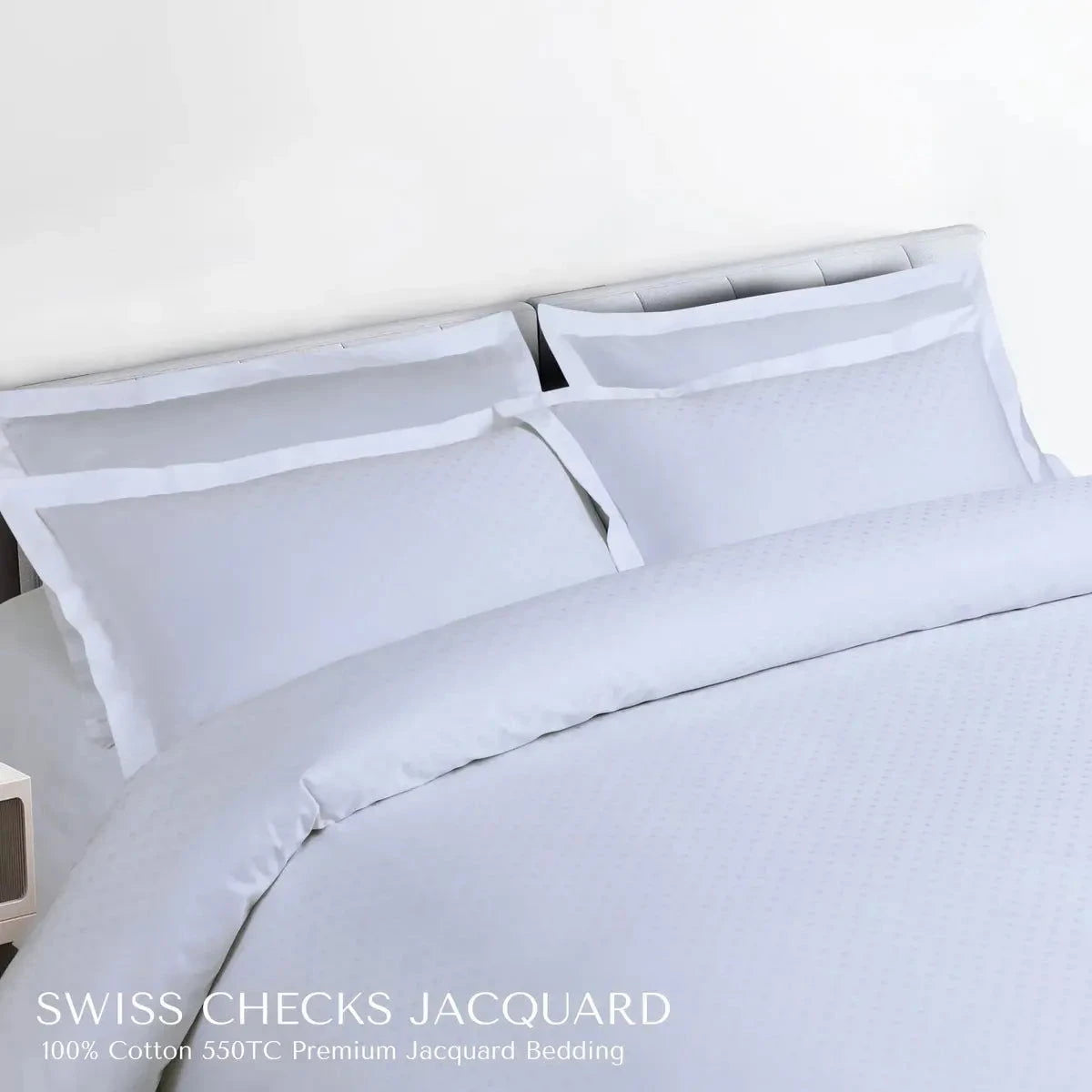 Swiss Checks Jacquard Brilliant White King Size Bedsheet Set - Pallodstore