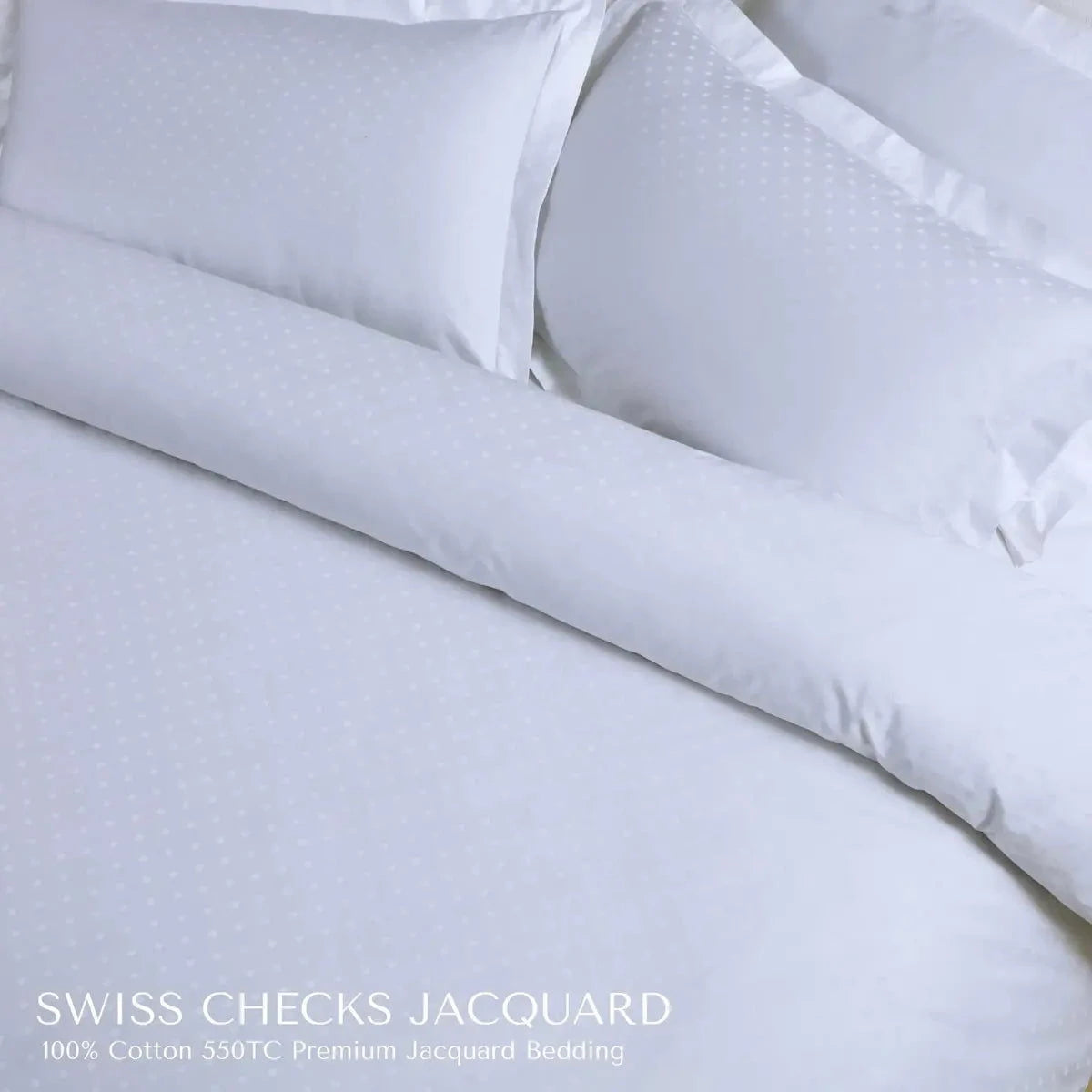 Swiss Checks Jacquard Brilliant White King Size Bedsheet Set - Pallodstore