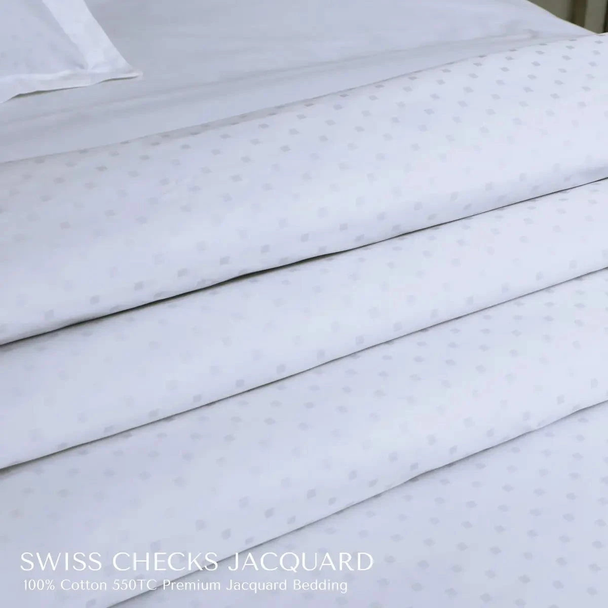 Swiss Checks Jacquard Brilliant White King Size Bedsheet Set - Pallodstore