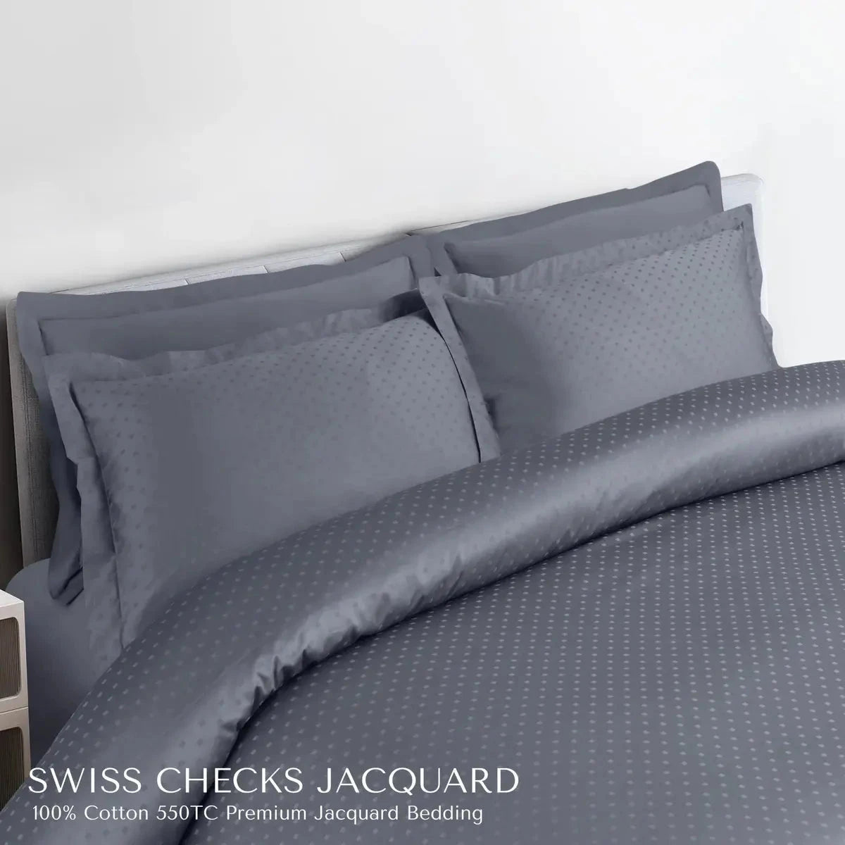 Swiss Checks Jacquard Grey King Size Bedsheet Set - Pallodstore