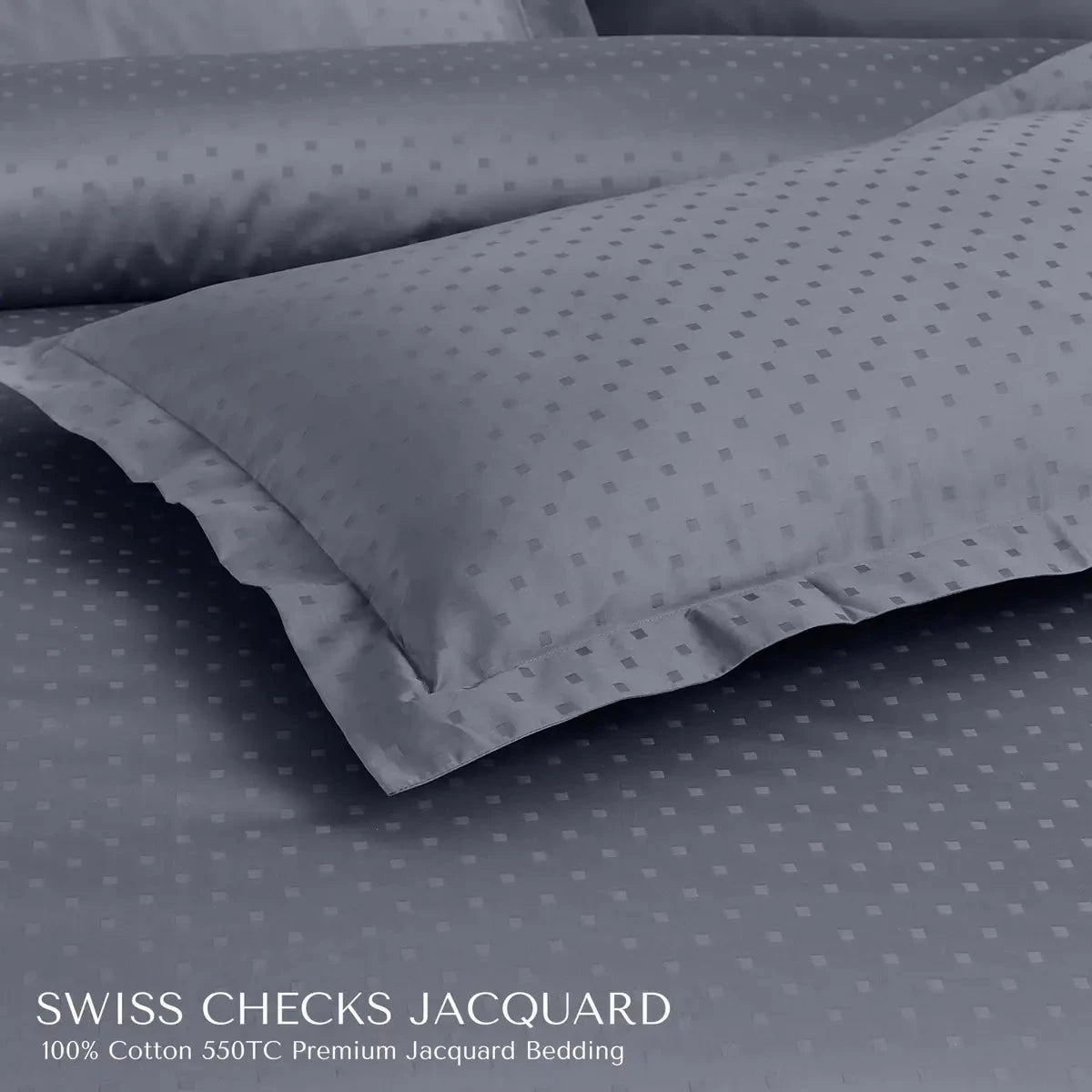 Swiss Checks Jacquard Grey King Size Bedsheet Set - Pallodstore