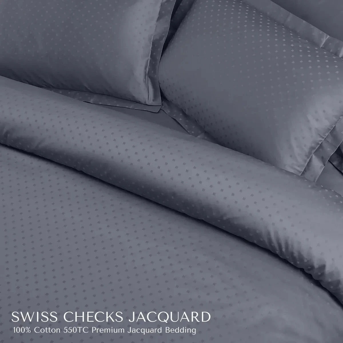 Swiss Checks Jacquard Grey King Size Bedsheet Set - Pallodstore