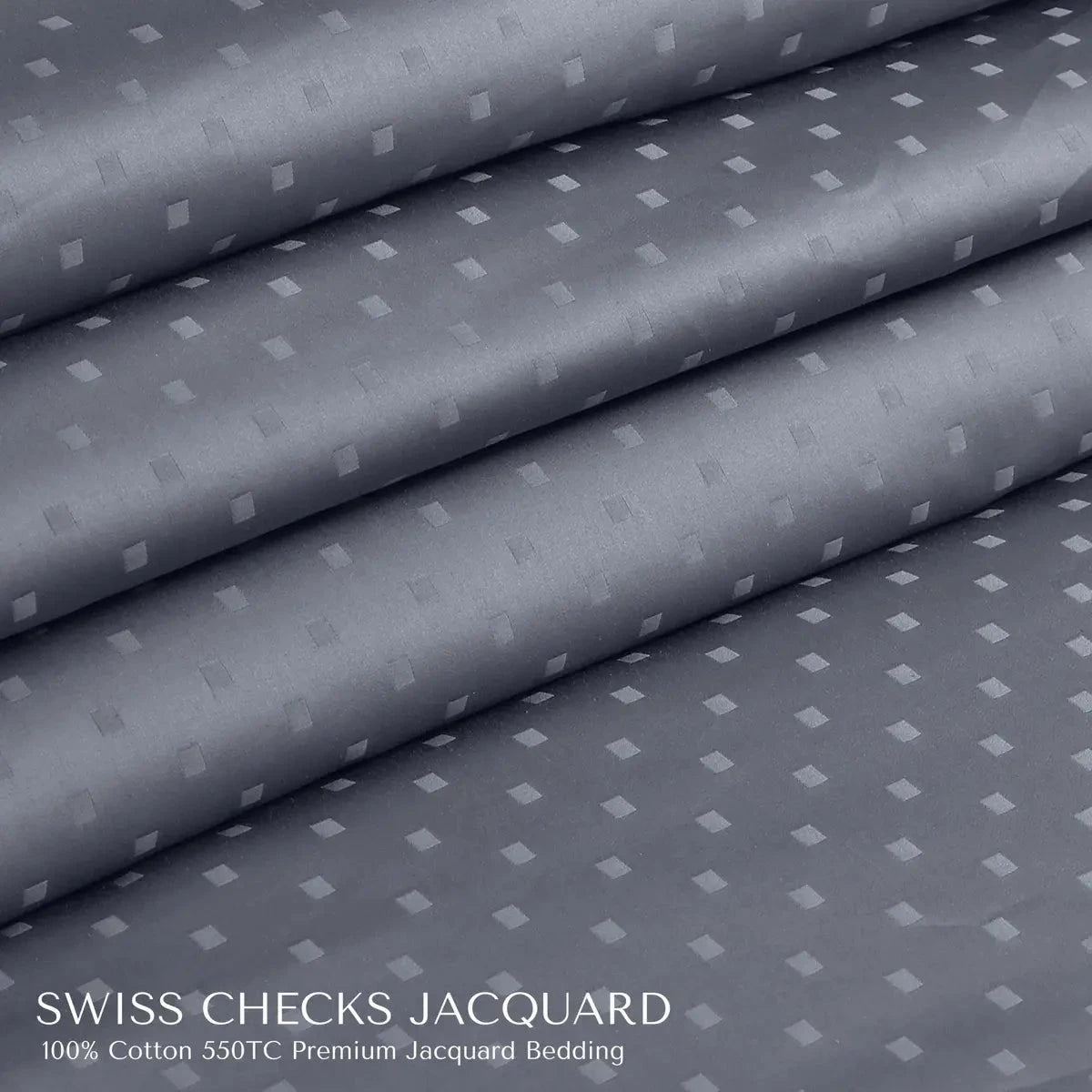 Swiss Checks Jacquard Grey King Size Bedsheet Set - Pallodstore