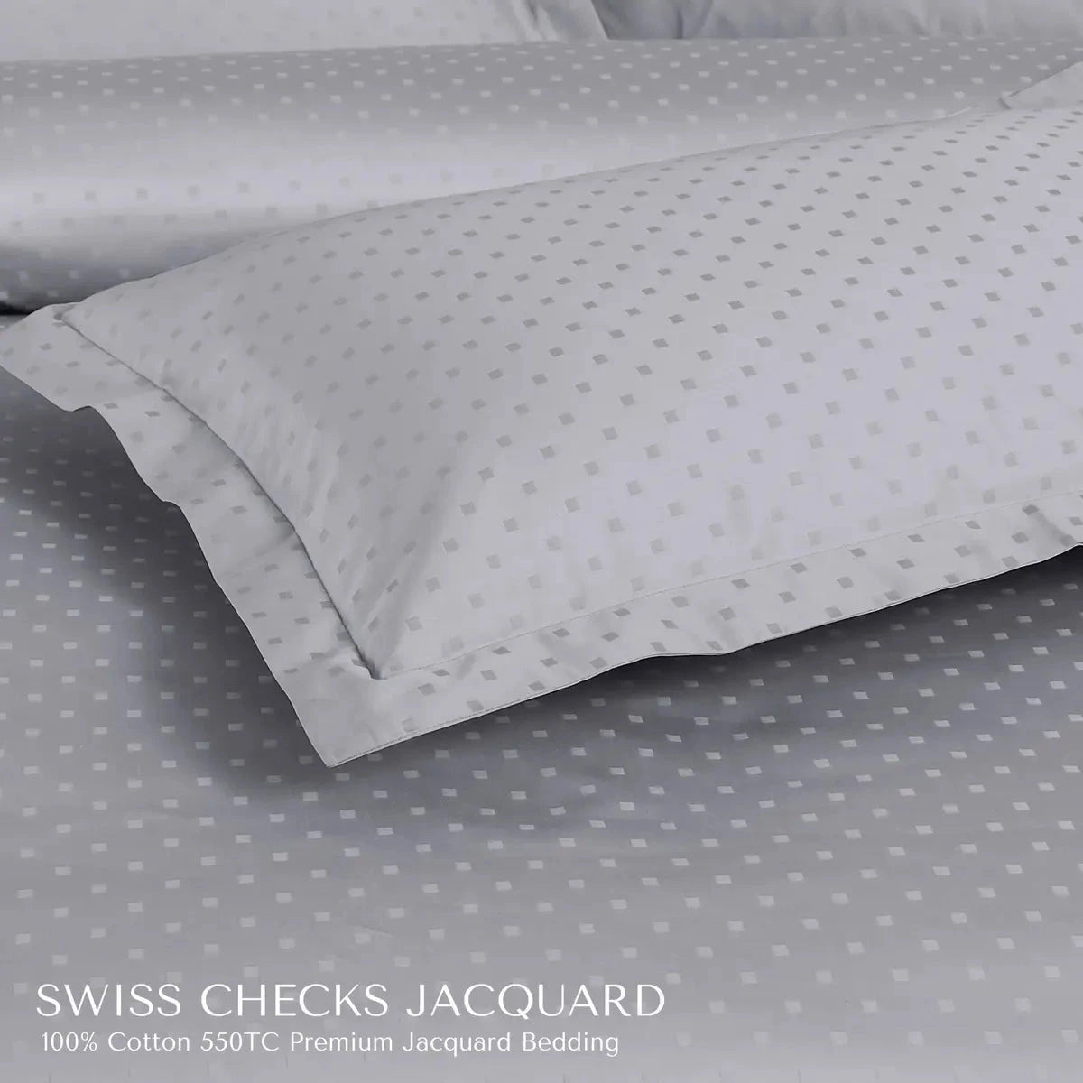 Swiss Checks Jacquard Light Grey King Size Bedsheet Set - Pallodstore