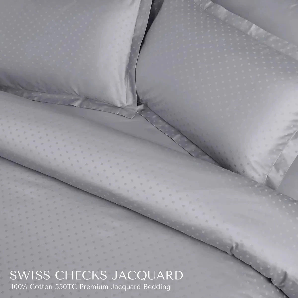 Swiss Checks Jacquard Light Grey King Size Bedsheet Set - Pallodstore