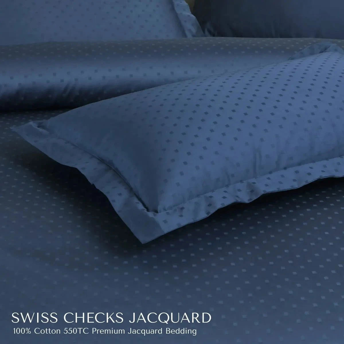 Swiss Checks Jacquard Majolica Blue King Size Bedsheet Set - Pallodstore