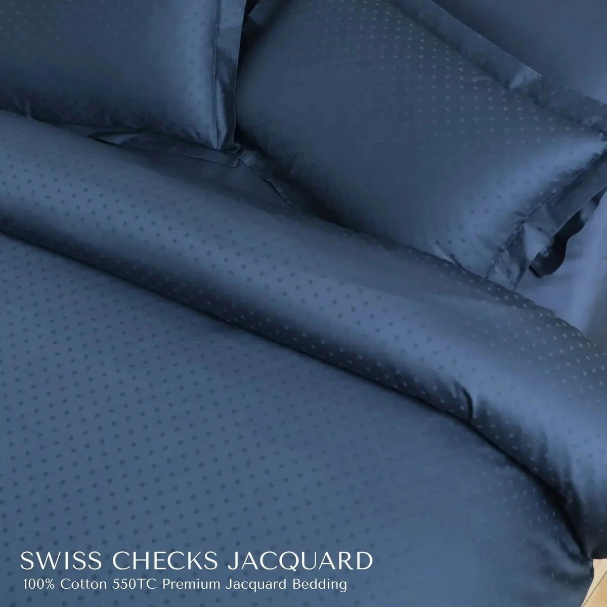 Swiss Checks Jacquard Majolica Blue King Size Bedsheet Set - Pallodstore