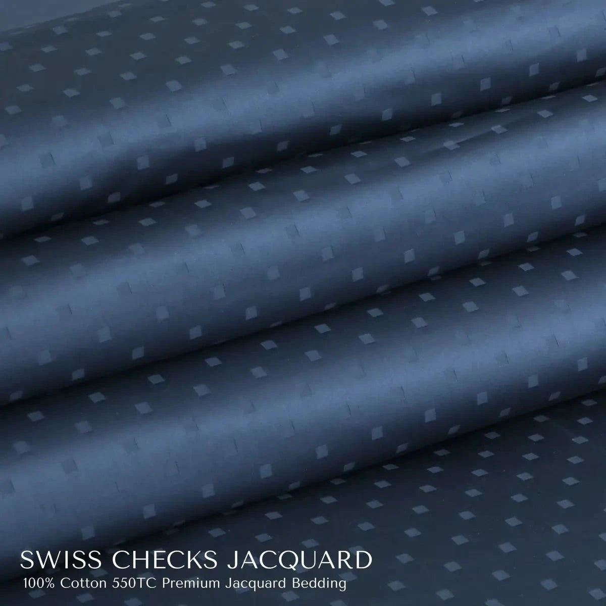 Swiss Checks Jacquard Majolica Blue King Size Bedsheet Set - Pallodstore