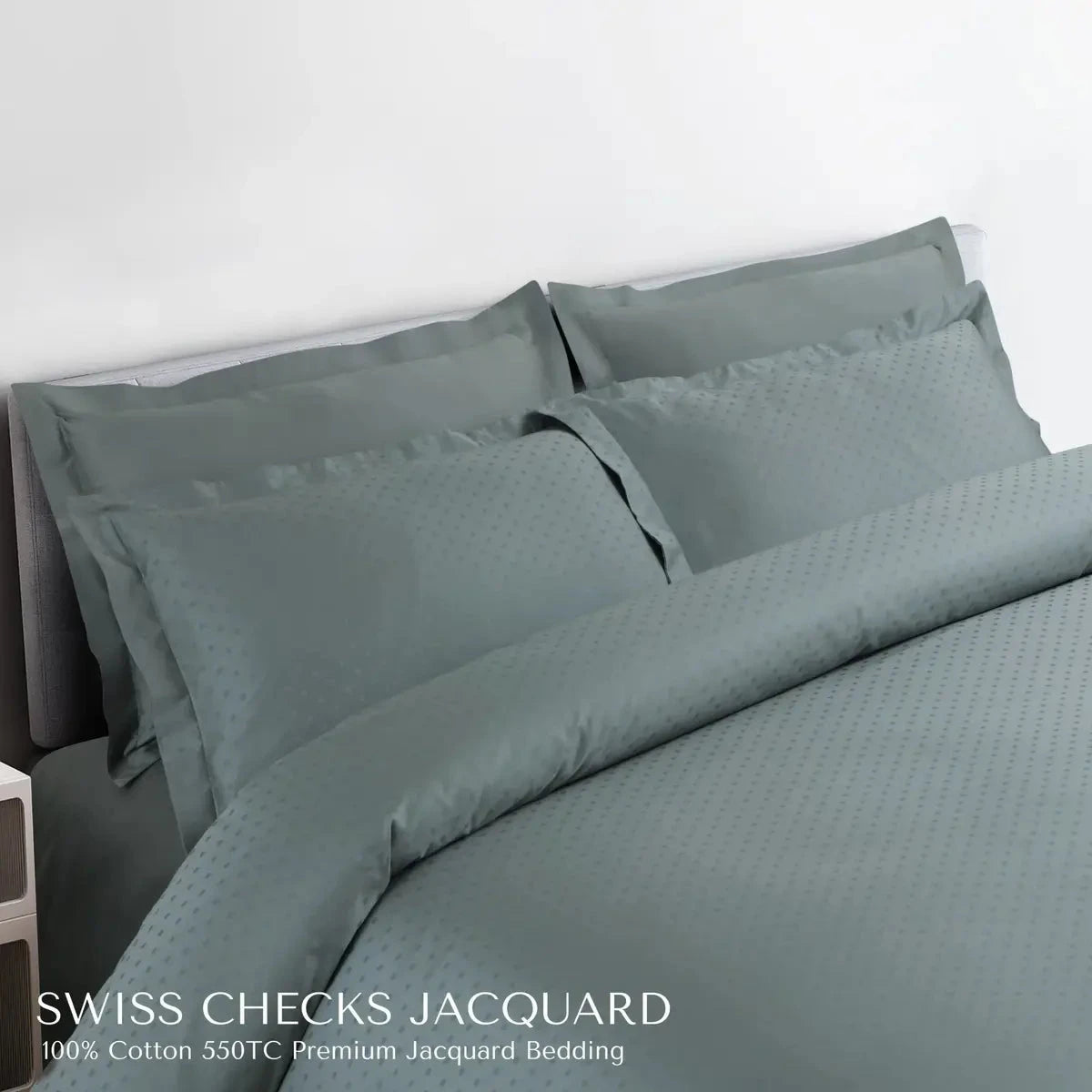 Swiss Checks Jacquard Olive Green King Size Bedsheet Set - Pallodstore