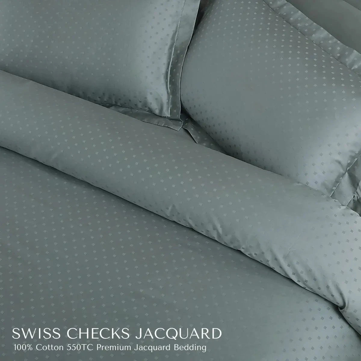 Swiss Checks Jacquard Olive Green King Size Bedsheet Set - Pallodstore