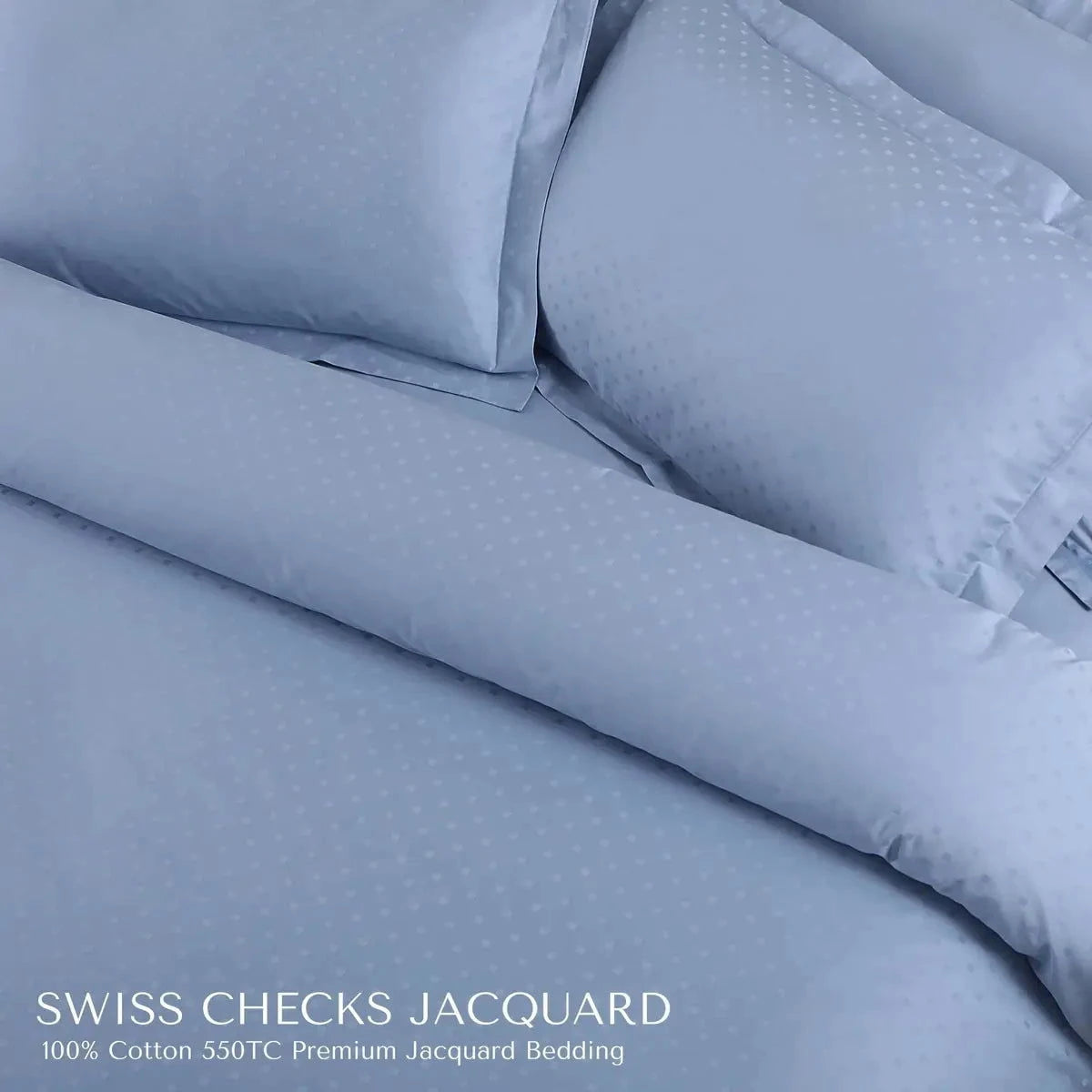 Swiss Checks Jacquard Pigeon Blue King Size Bedsheet Set - Pallodstore