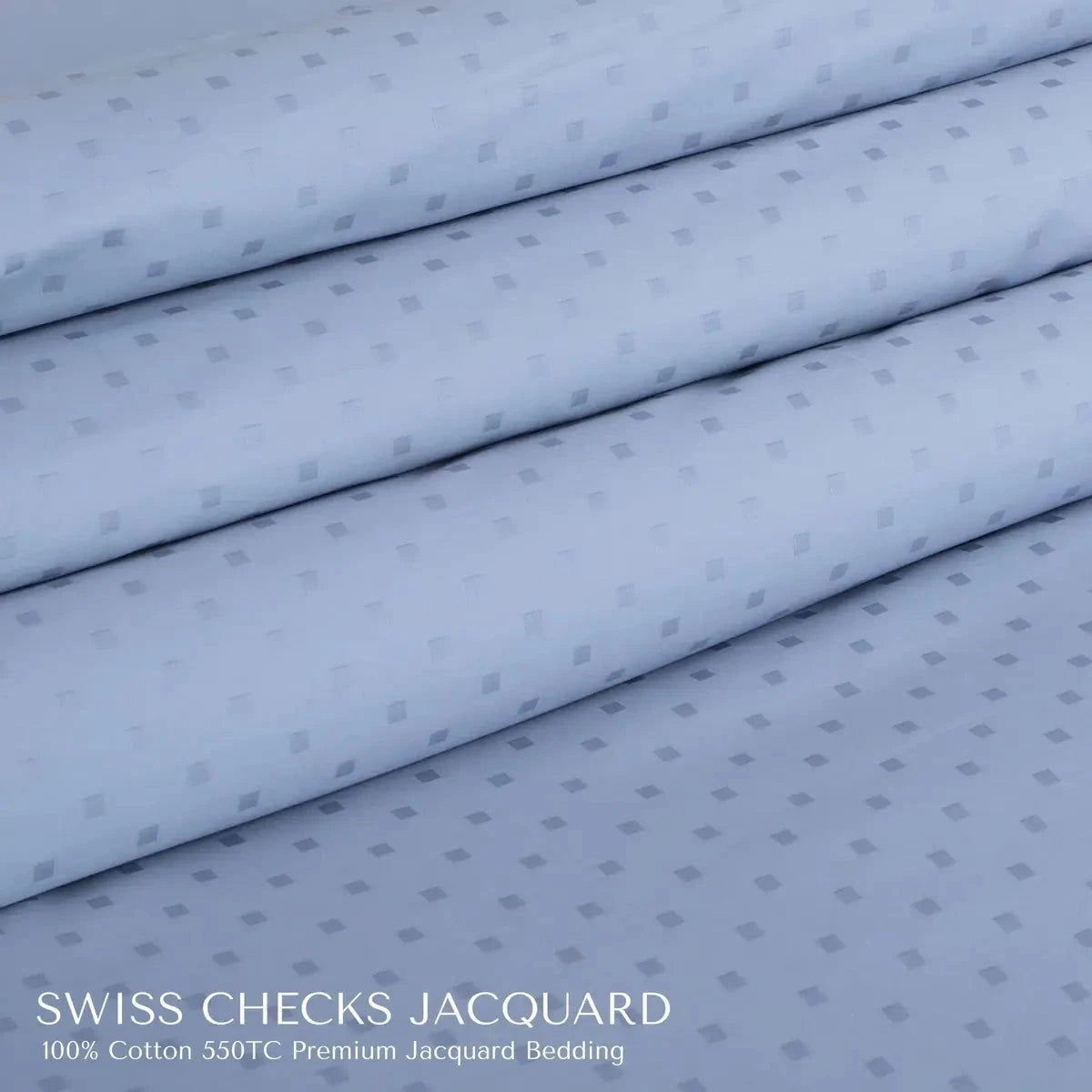 Swiss Checks Jacquard Pigeon Blue King Size Bedsheet Set - Pallodstore