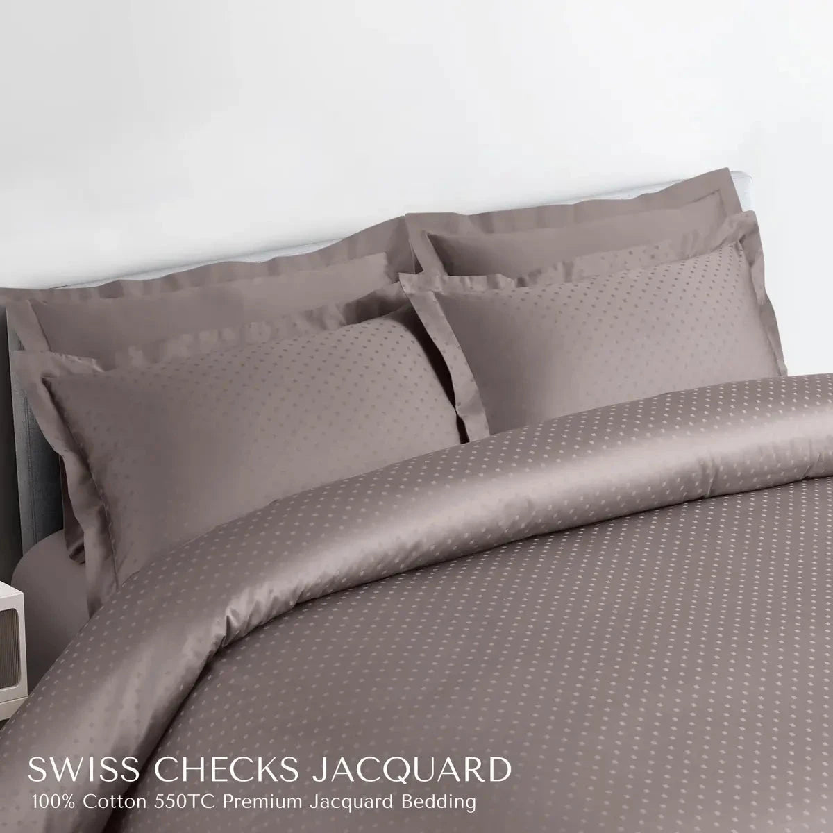 Swiss Checks Jacquard Taupe Brown King Size Bedsheet Set - Pallodstore