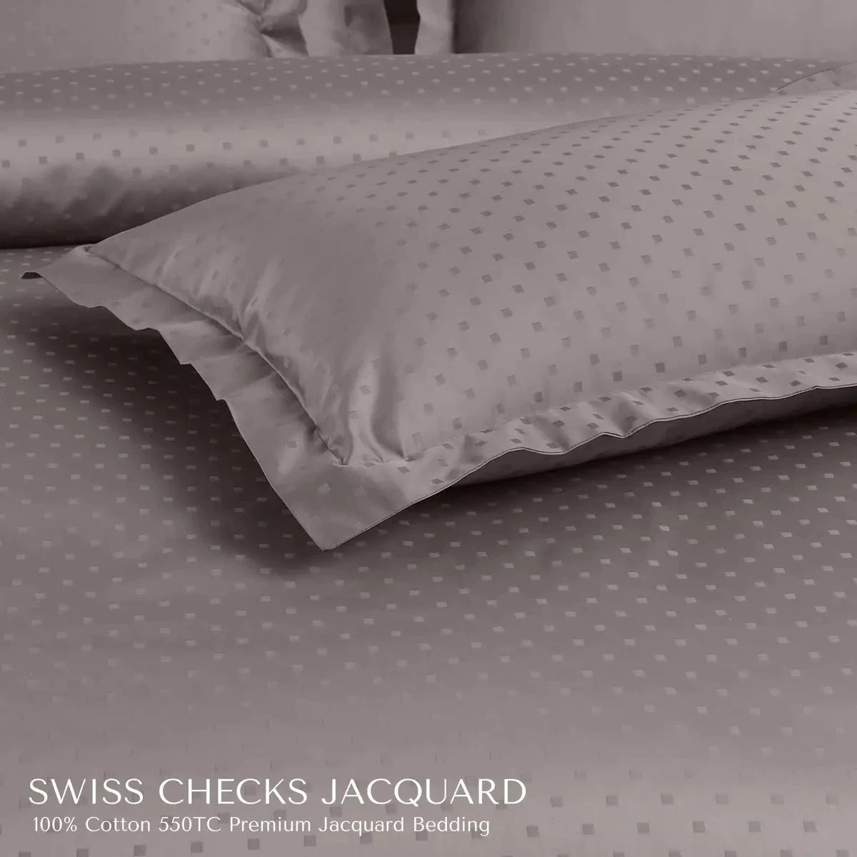 Swiss Checks Jacquard Taupe Brown King Size Bedsheet Set - Pallodstore