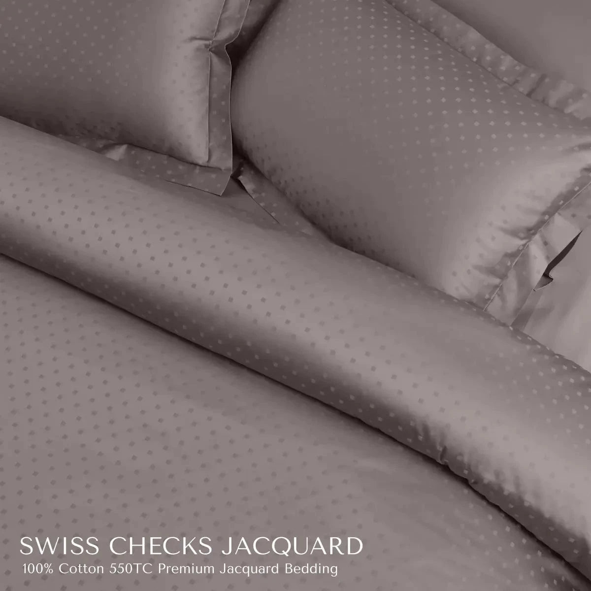Swiss Checks Jacquard Taupe Brown King Size Bedsheet Set - Pallodstore