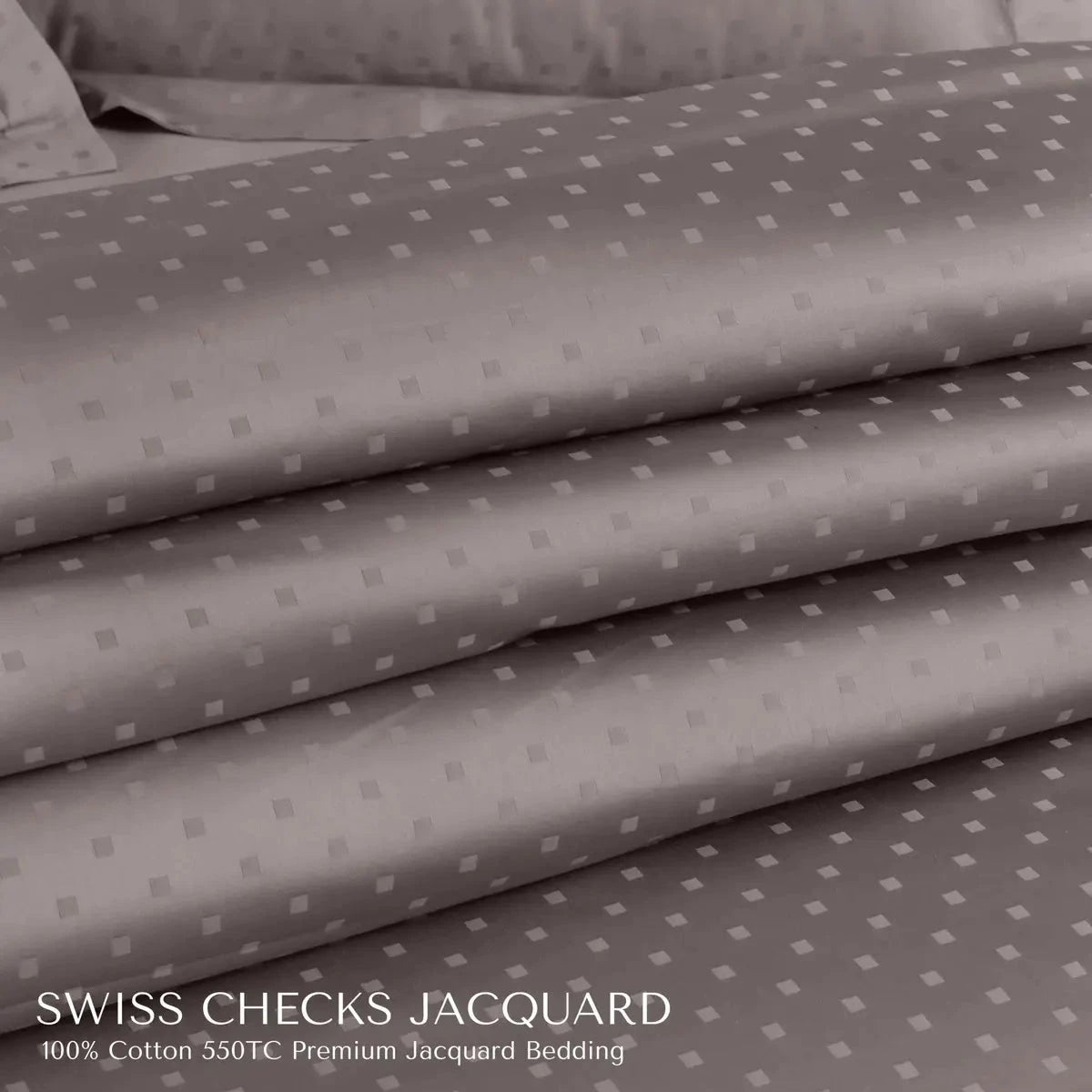 Swiss Checks Jacquard Taupe Brown King Size Bedsheet Set - Pallodstore
