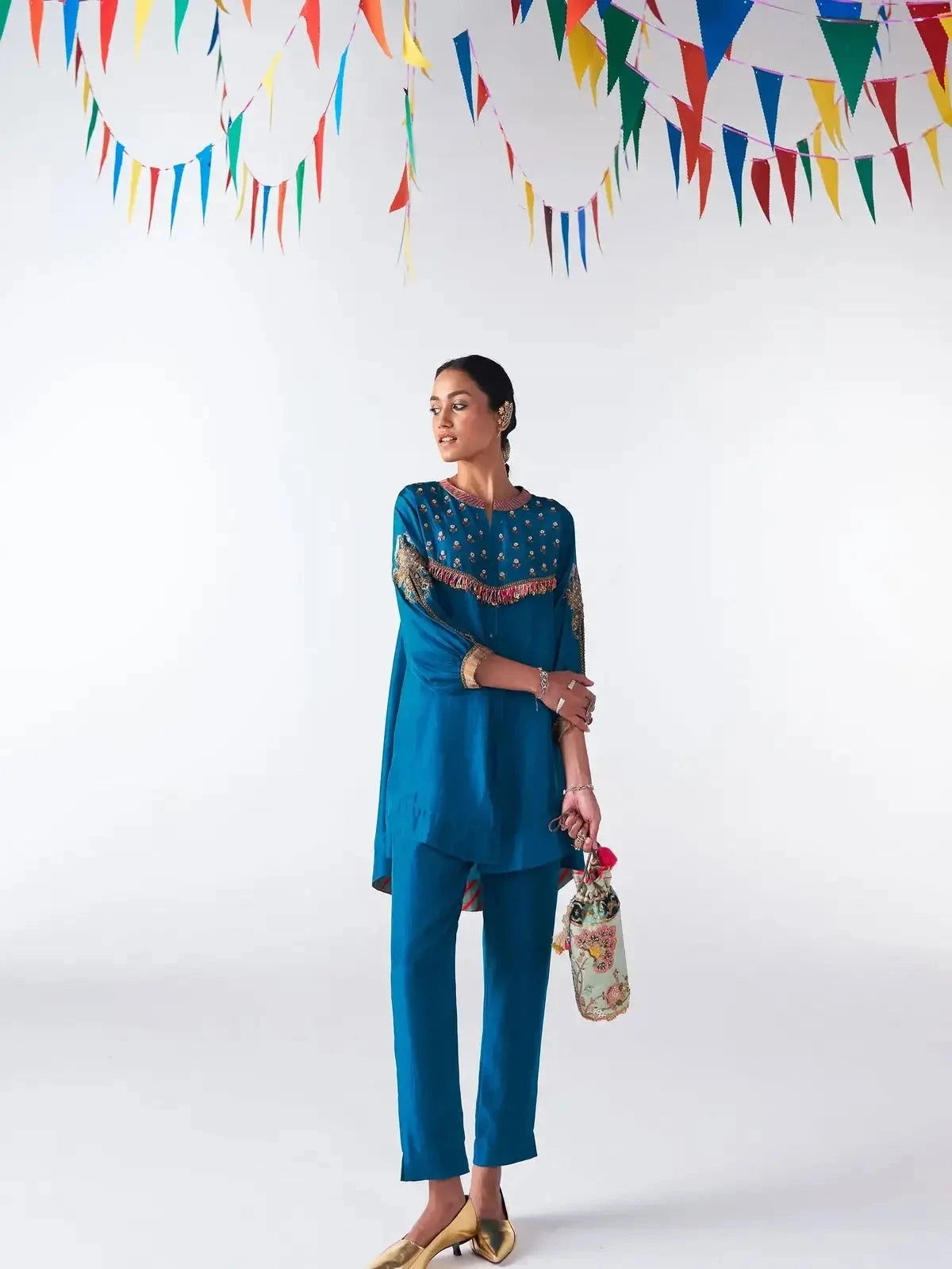 Teal Blue Silk Co-Ord Set - Pallodstore