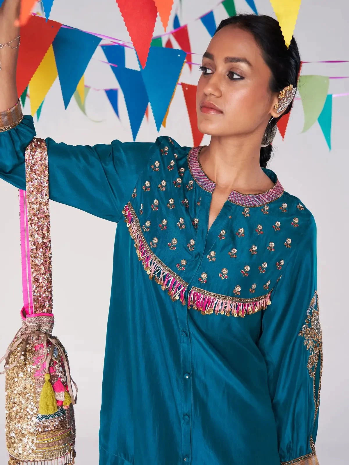Teal Blue Silk Co-Ord Set - Pallodstore