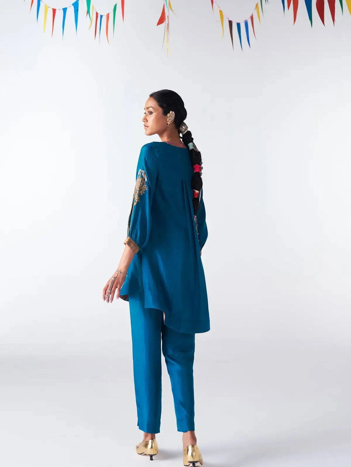 Teal Blue Silk Co-Ord Set - Pallodstore