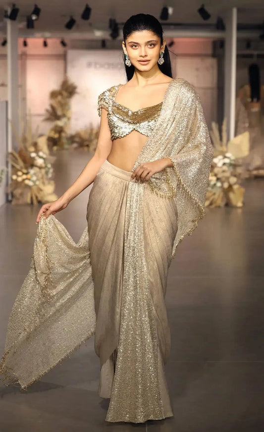 The Celestial Glow Gold Draped Saree - Pallodstore