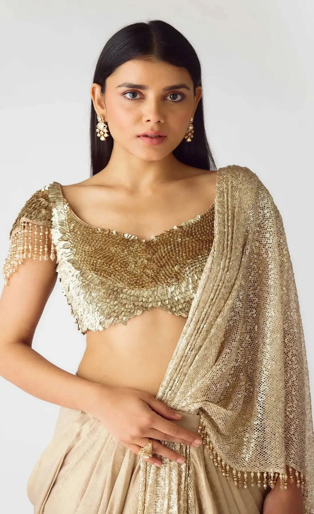 The Celestial Glow Gold Draped Saree - Pallodstore