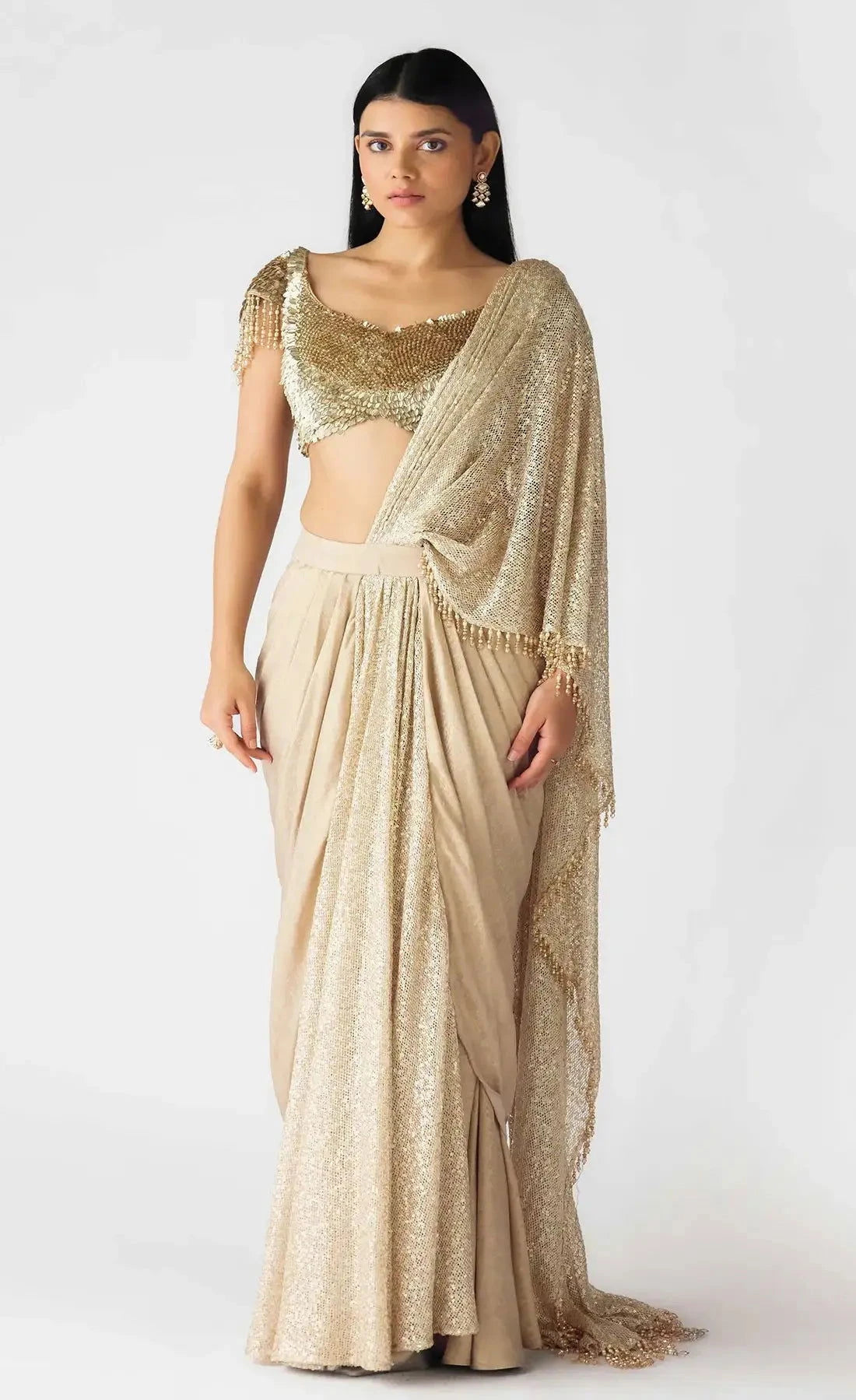 The Celestial Glow Gold Draped Saree - Pallodstore