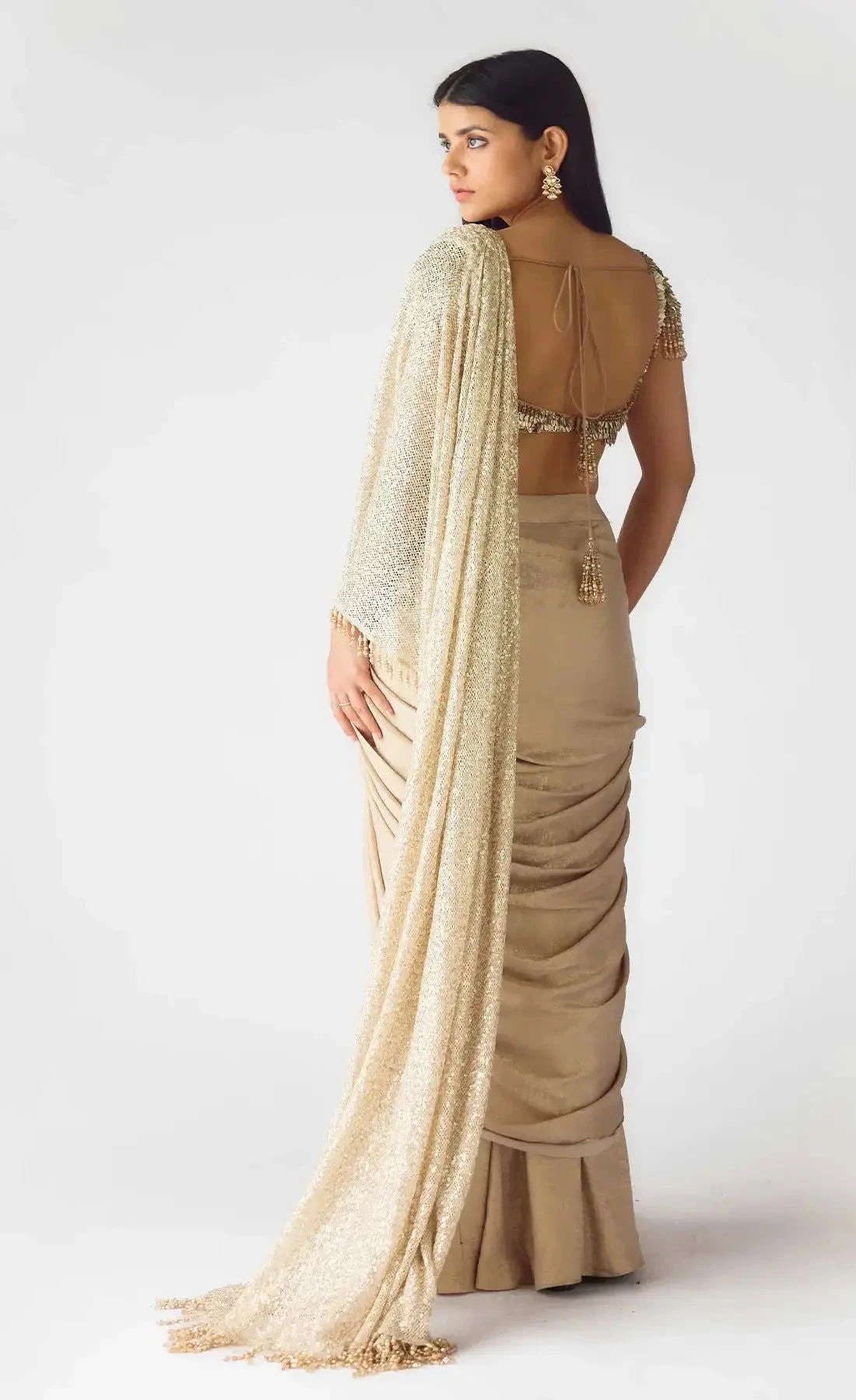The Celestial Glow Gold Draped Saree - Pallodstore