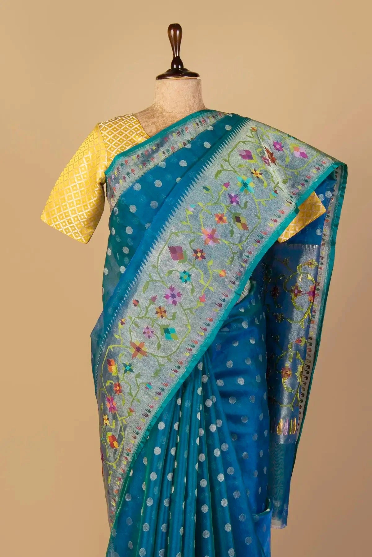 Turquoise Blue Kora Organza Saree - Pallodstore
