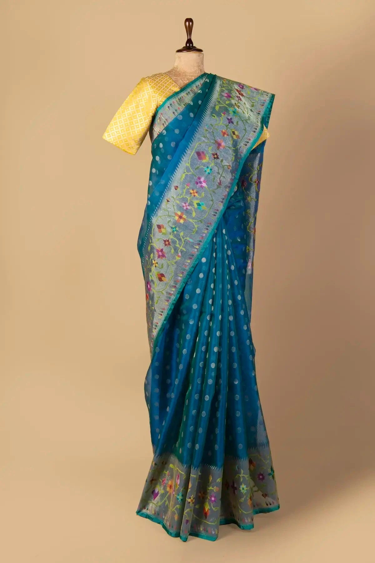 Turquoise Blue Kora Organza Saree - Pallodstore
