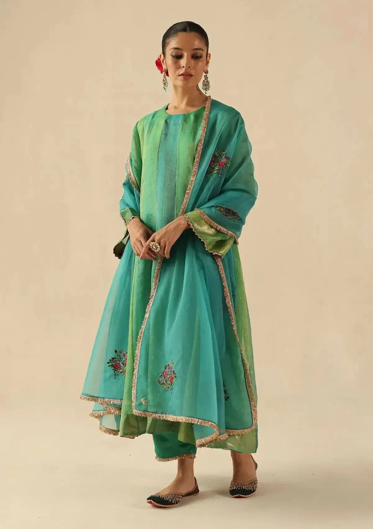 Turquoise Rimjhim Kurta Set - Pallodstore