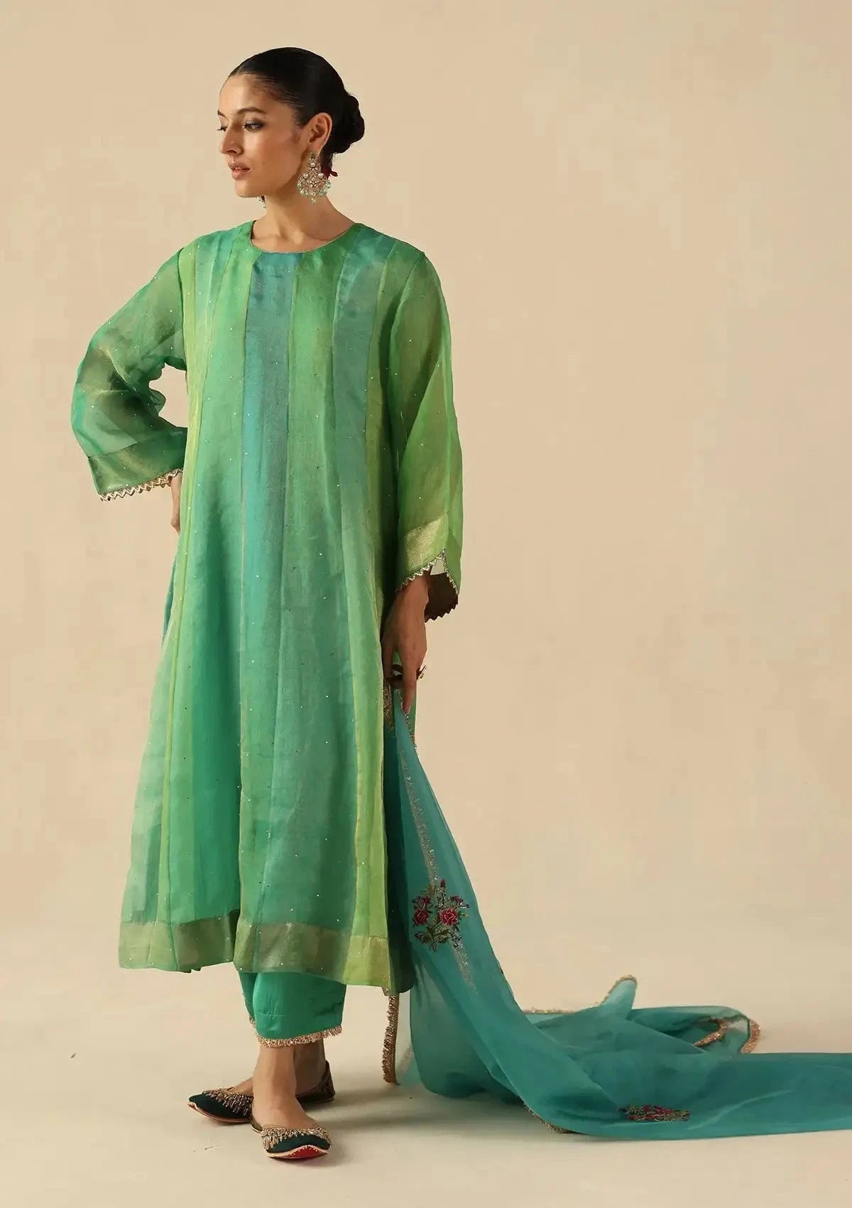 Turquoise Rimjhim Kurta Set - Pallodstore