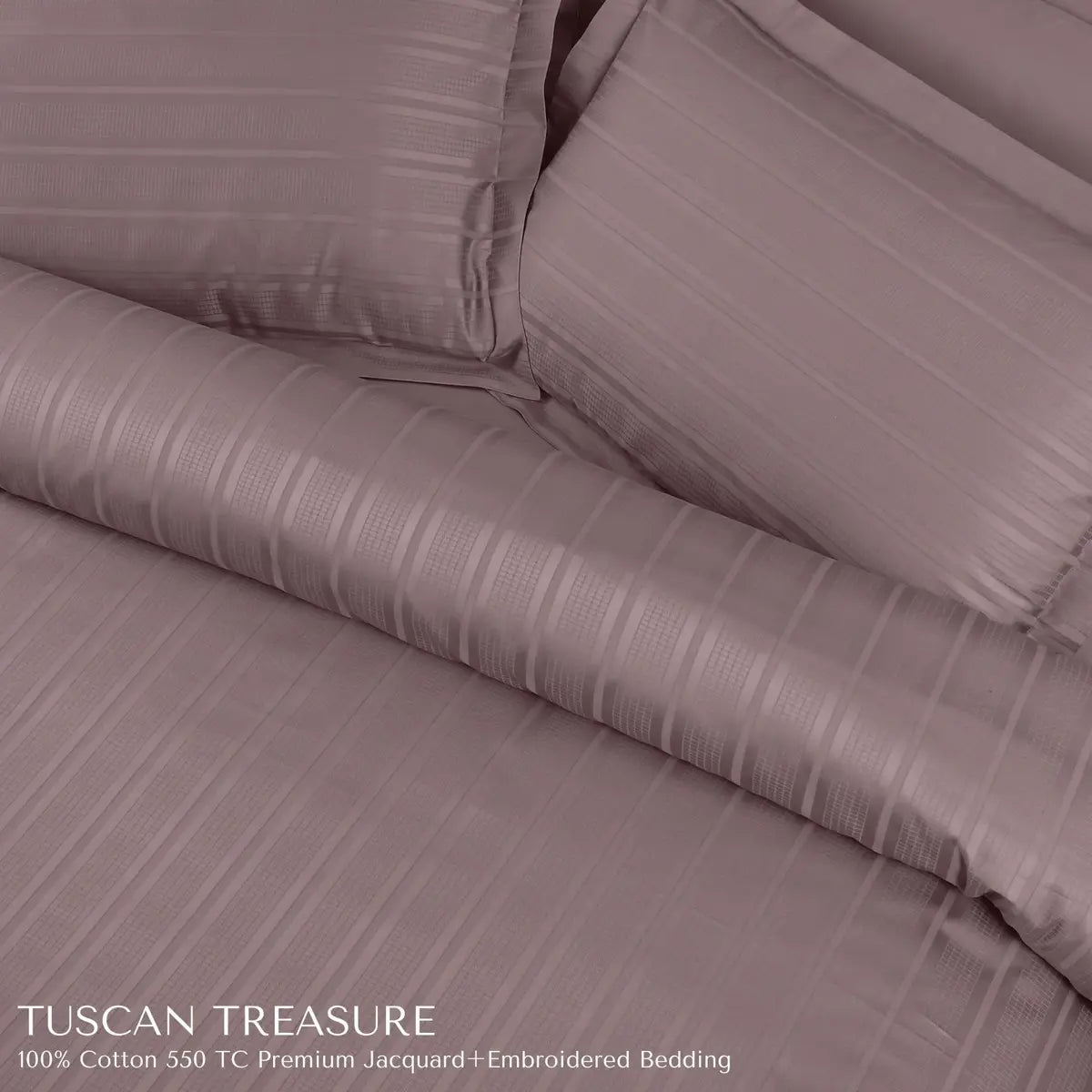 Tuscan Treasure Striped Embroidered Jacquard Wine 550 TC 100% Cotton King Size Bedsheet Set