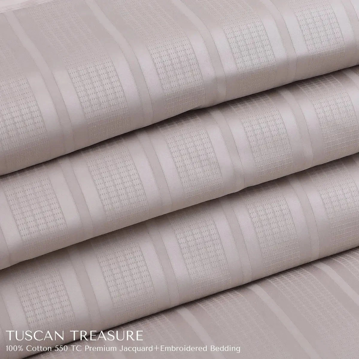 Tuscan Treasure Striped Embroidered Almond Beige King Size Jacquard Bedsheet Set - Pallodstore