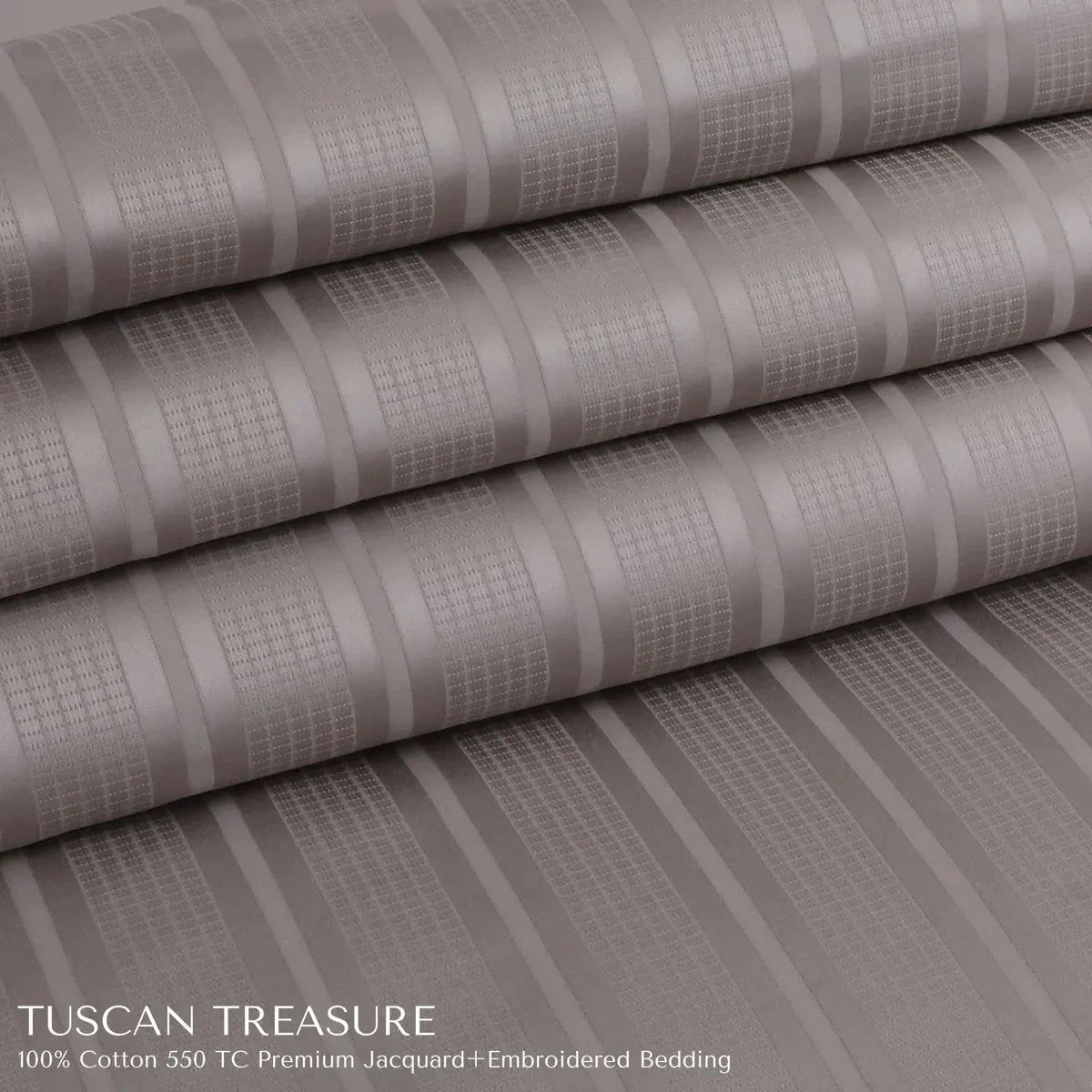 Tuscan Treasure Striped Embroidered Taupe Brown King Size Jacquard Bedsheet Set - Pallodstore