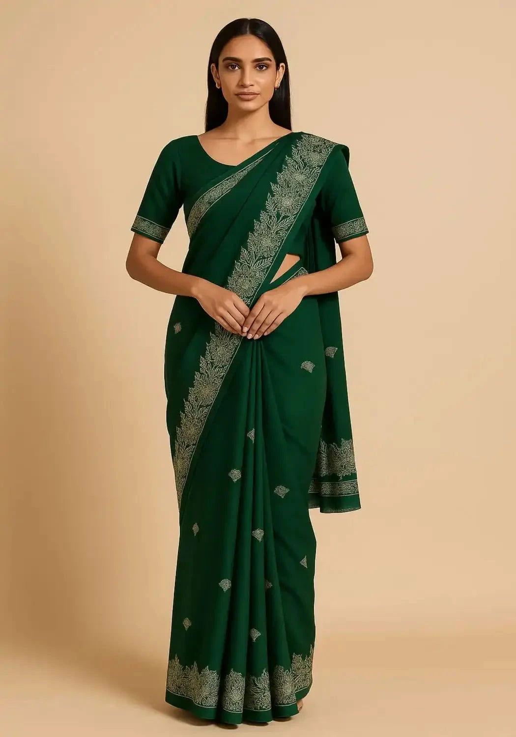 Vintage Green Banarasi Crepe Saree - Pallodstore