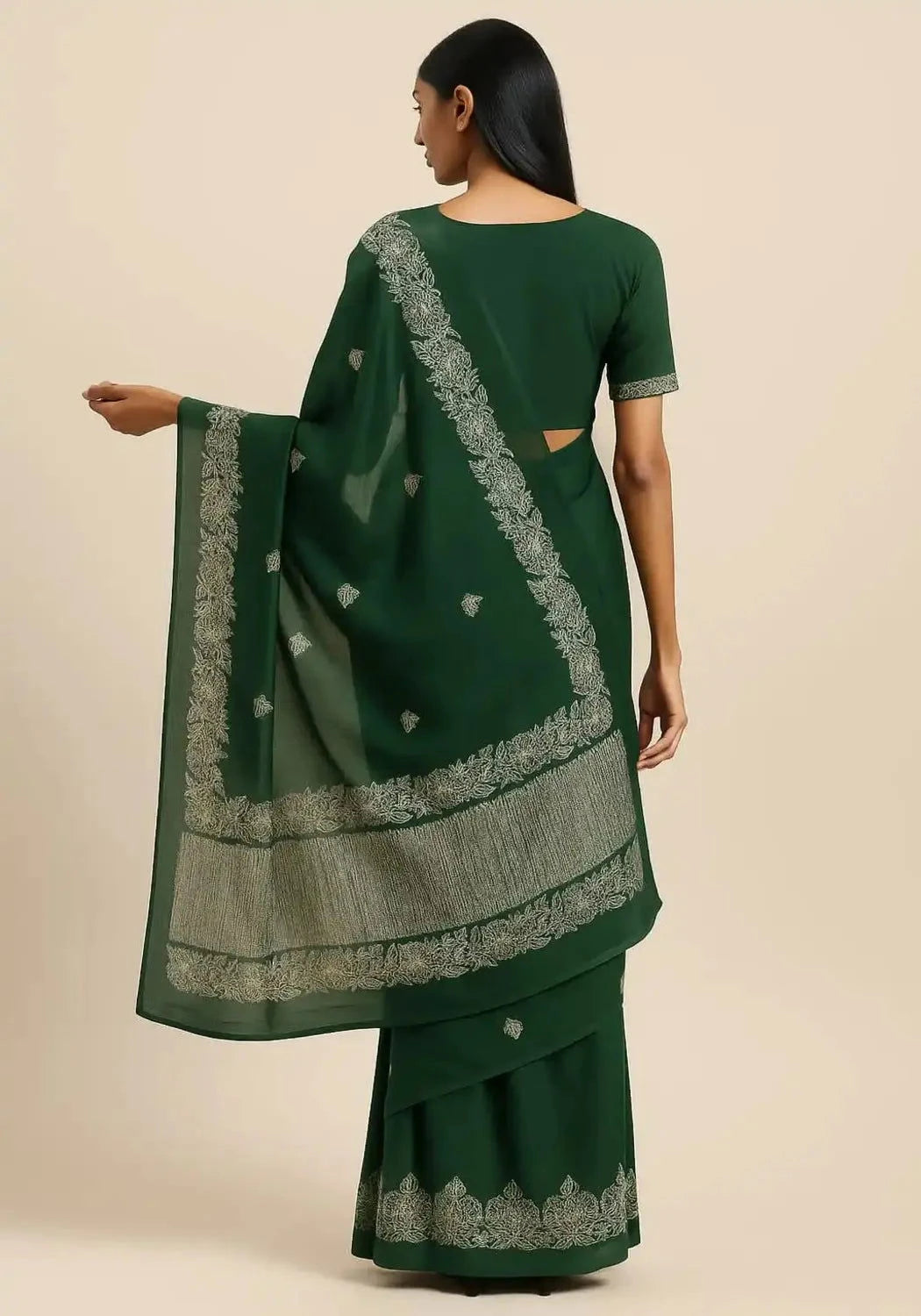Vintage Green Banarasi Crepe Saree - Pallodstore