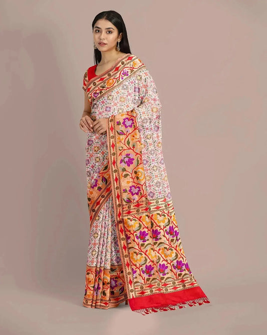 Warm White Banarsi Silk Saree - Pallodstore