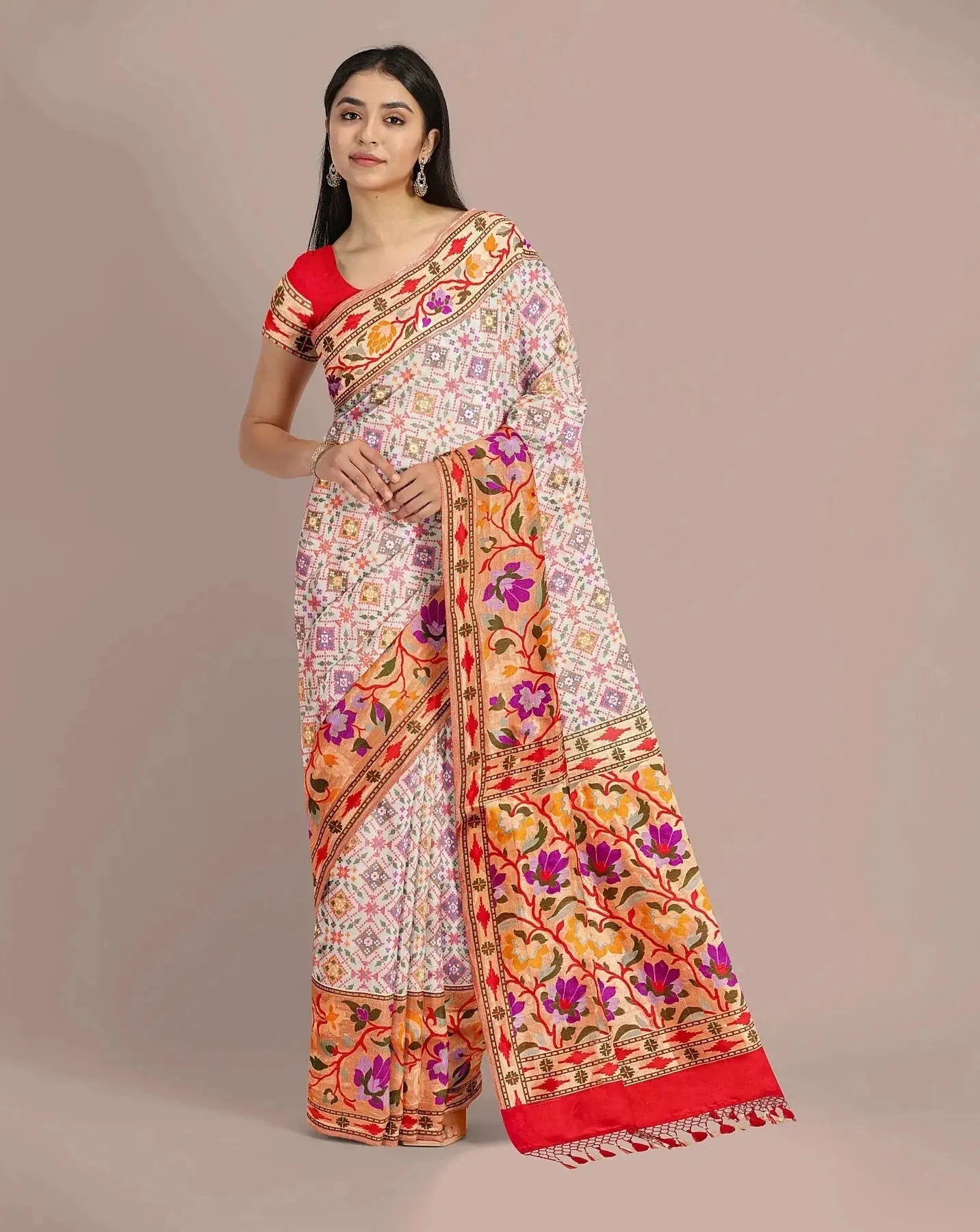 Warm White Banarsi Silk Saree - Pallodstore