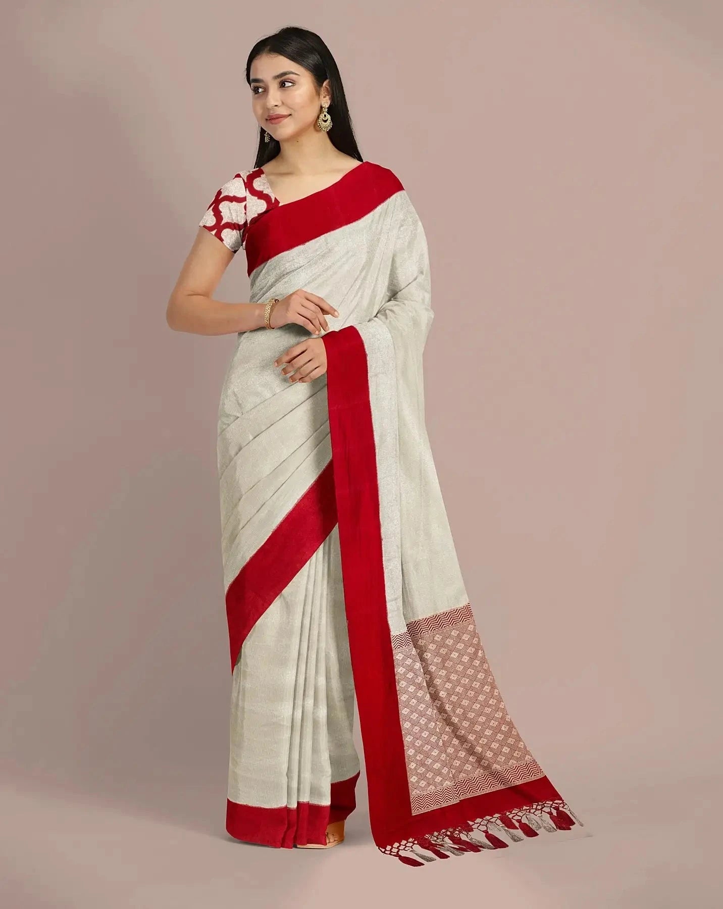 Warm white HandWoven Moonga Georgette Saree - Pallodstore