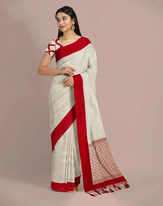 Warm white HandWoven Moonga Georgette Saree - Pallodstore