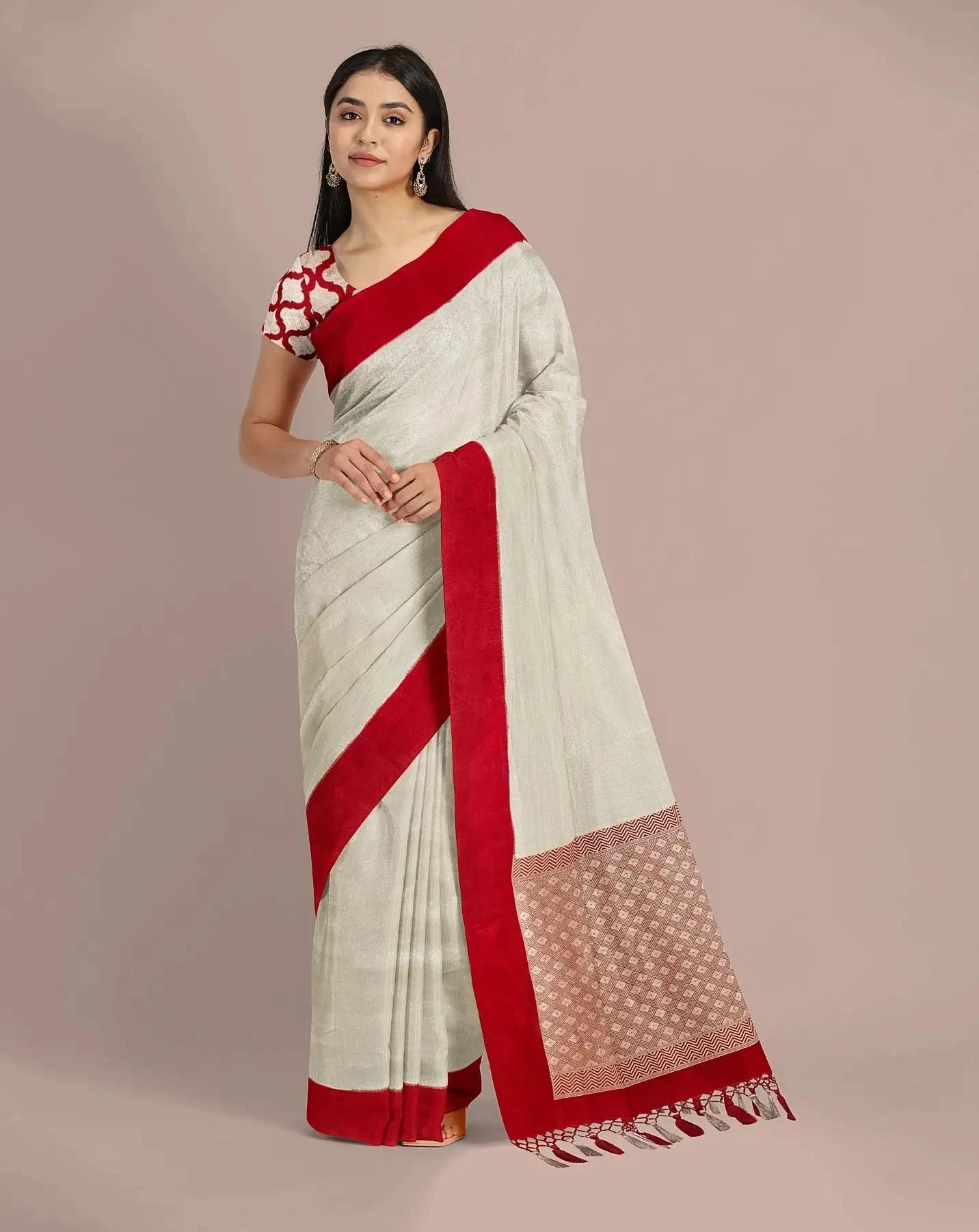 Warm white HandWoven Moonga Georgette Saree - Pallodstore