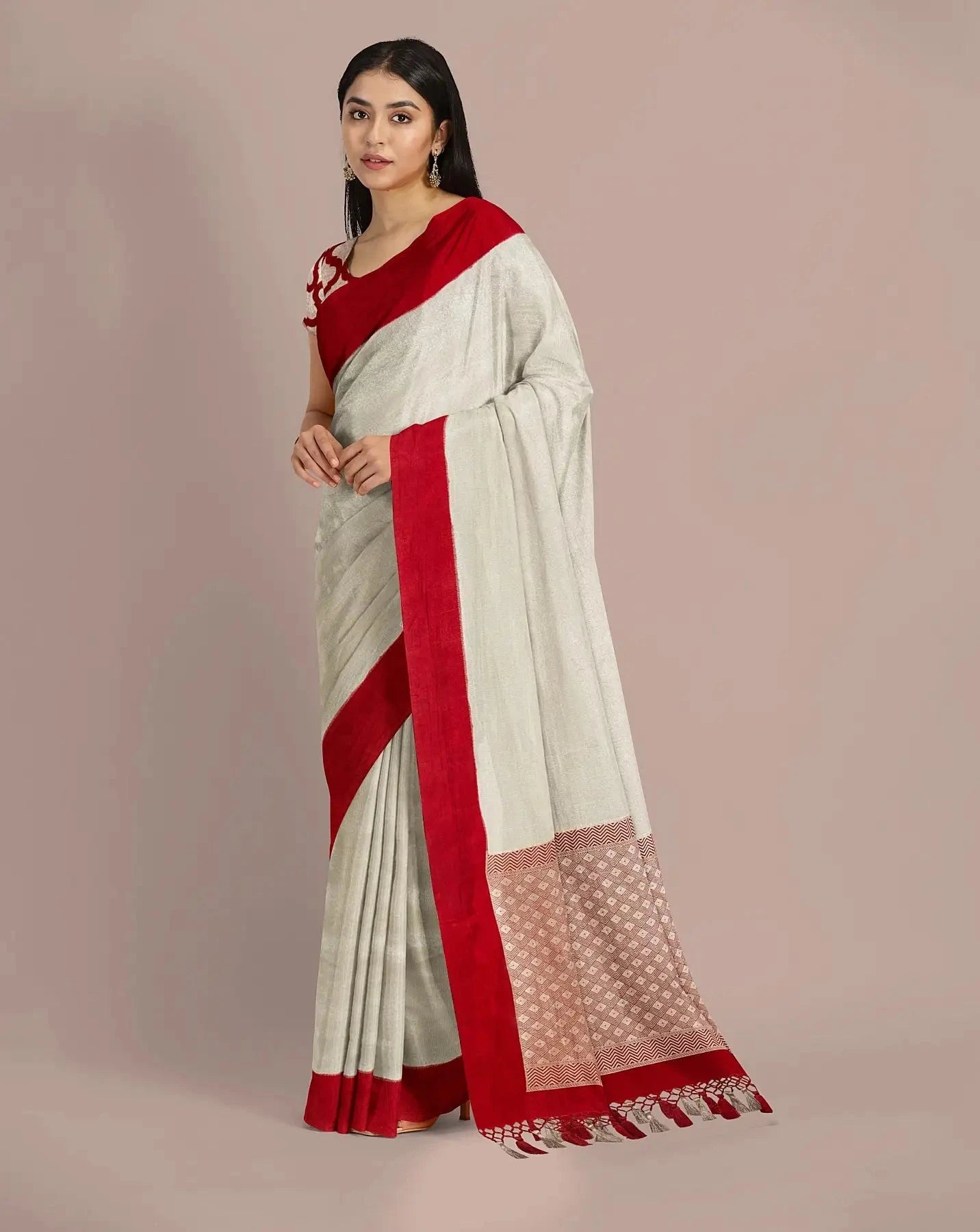 Warm white HandWoven Moonga Georgette Saree - Pallodstore